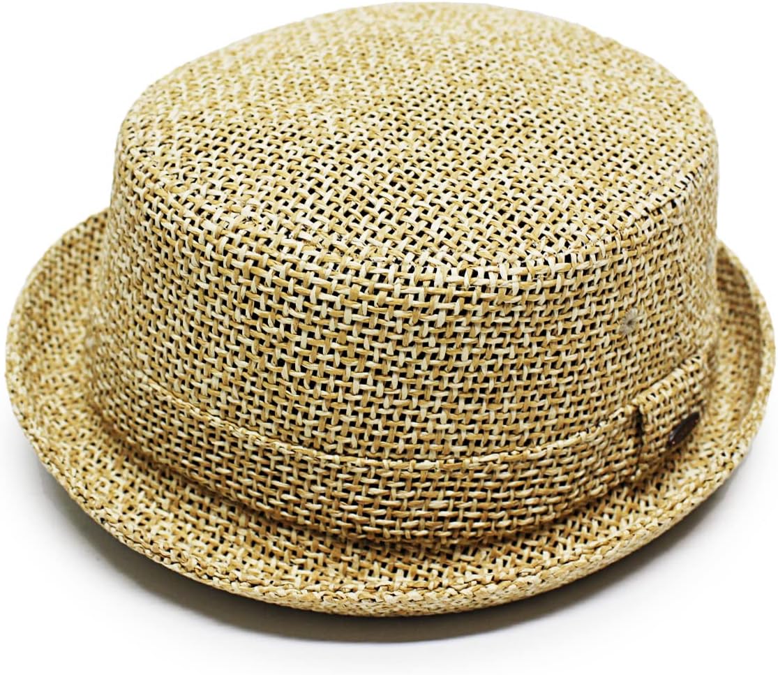[ルーベン] 別注デザイン 大きいサイズも選べる PAPER PORKPIE HAT 麦わら帽子 麦わら ポークパイハット 麦わらハット ペーパーハット ミックスカラー FREE キャメル