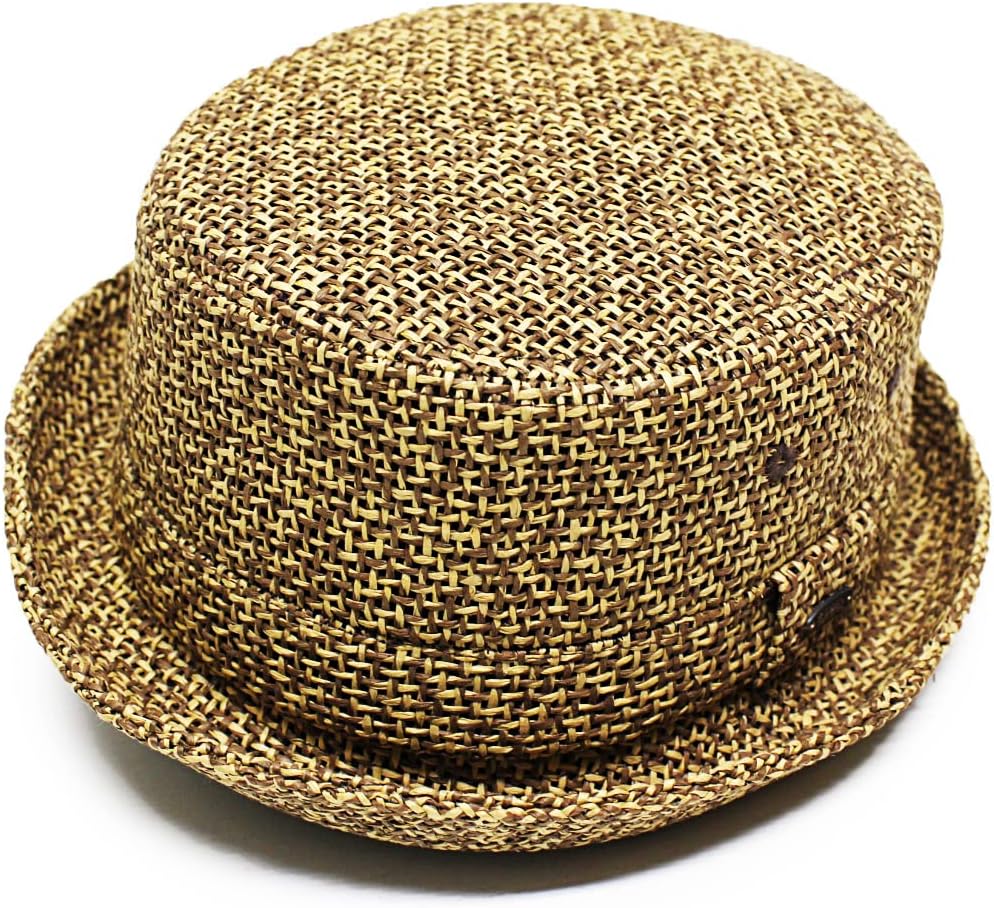 [ルーベン] 別注デザイン 大きいサイズも選べる PAPER PORKPIE HAT 麦わら帽子 麦わら ポークパイハット 麦わらハット ペーパーハット ミックスカラー FREE キャメル